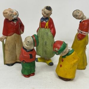 1920s 5 Bisque “Nodders” from Comic strips by Carl Ed/Ad Carter. + vintage game